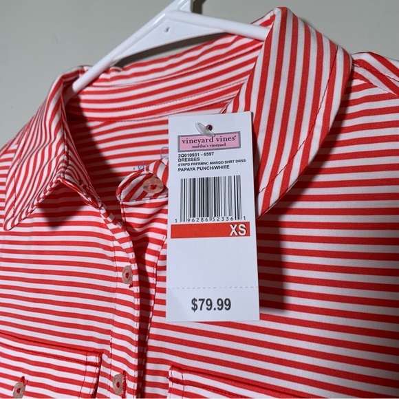Vineyard Vines | Red Women's Striped Performance Margo Shirt Dress | size XS - Picture 4 of 7